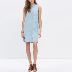 MADEWELL Women's Blue Chambray Sleeveless Jeans Shirtdress
